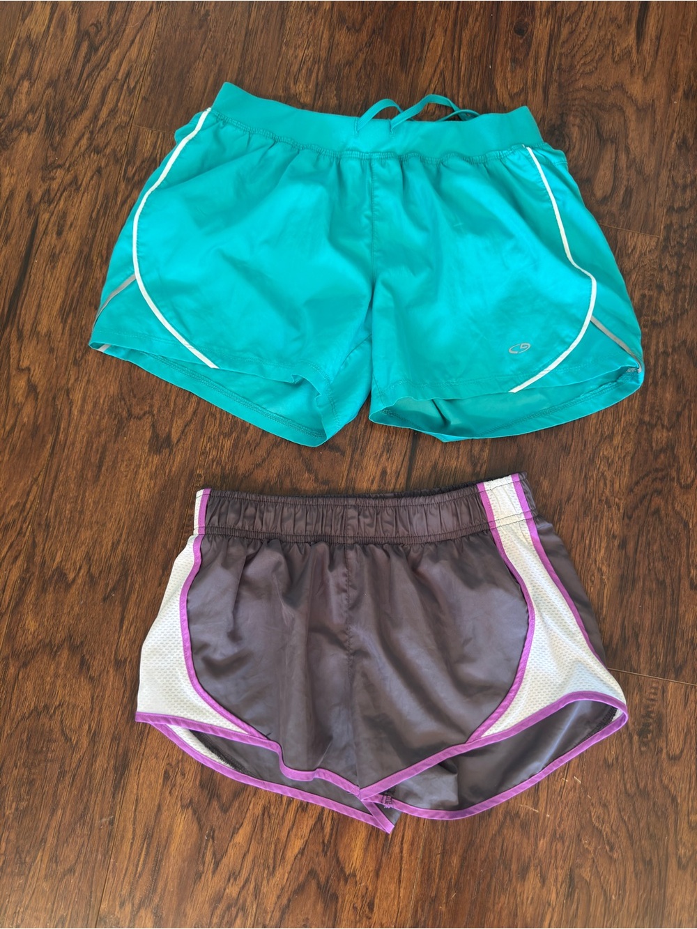 SO Women's Athletic Shorts - Teal and Gray with Pink Trim